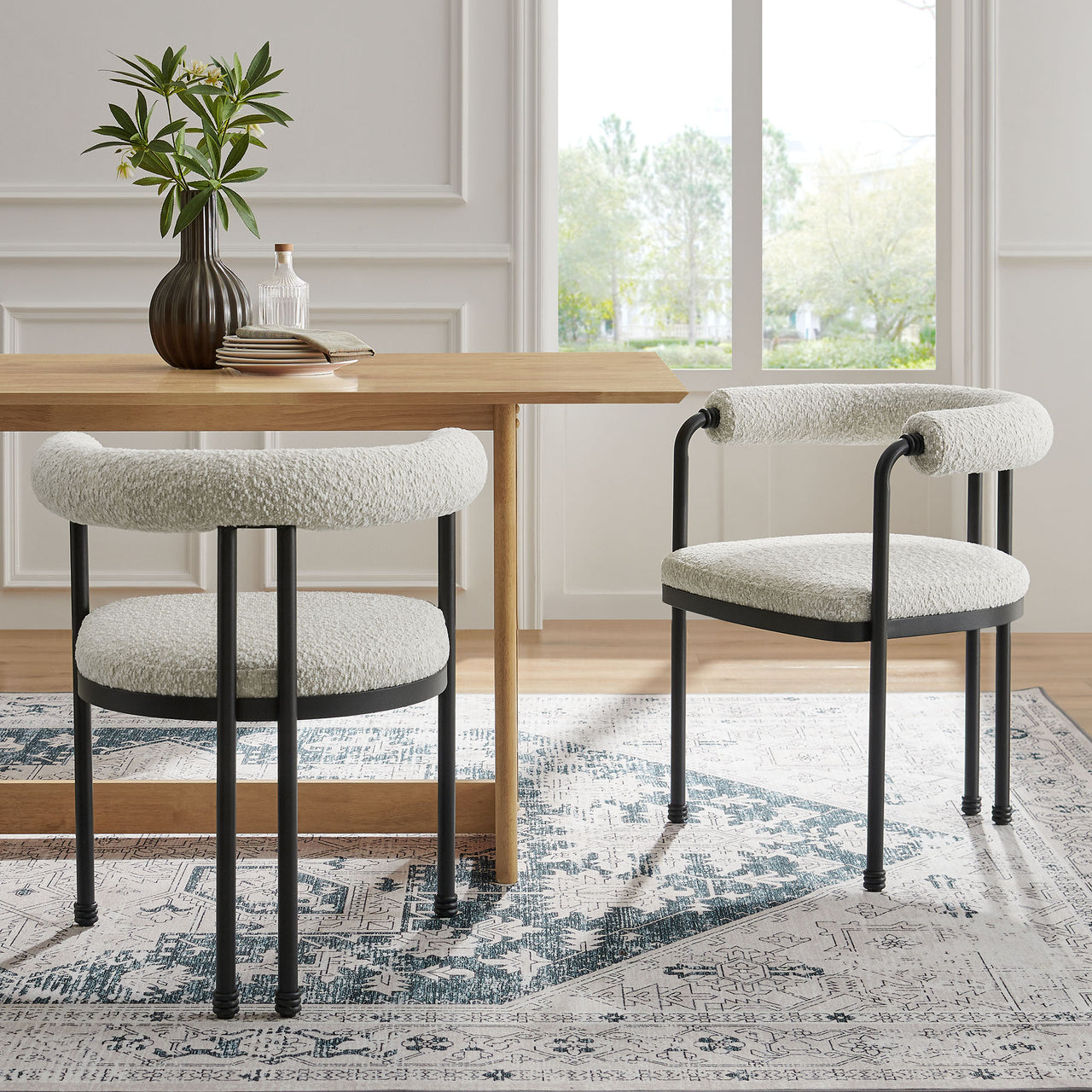 Marivyn Boucle Dining Chair, Black & Ivory