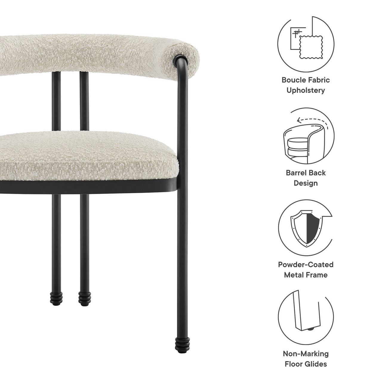 Marivyn Boucle Dining Chair, Black & Ivory
