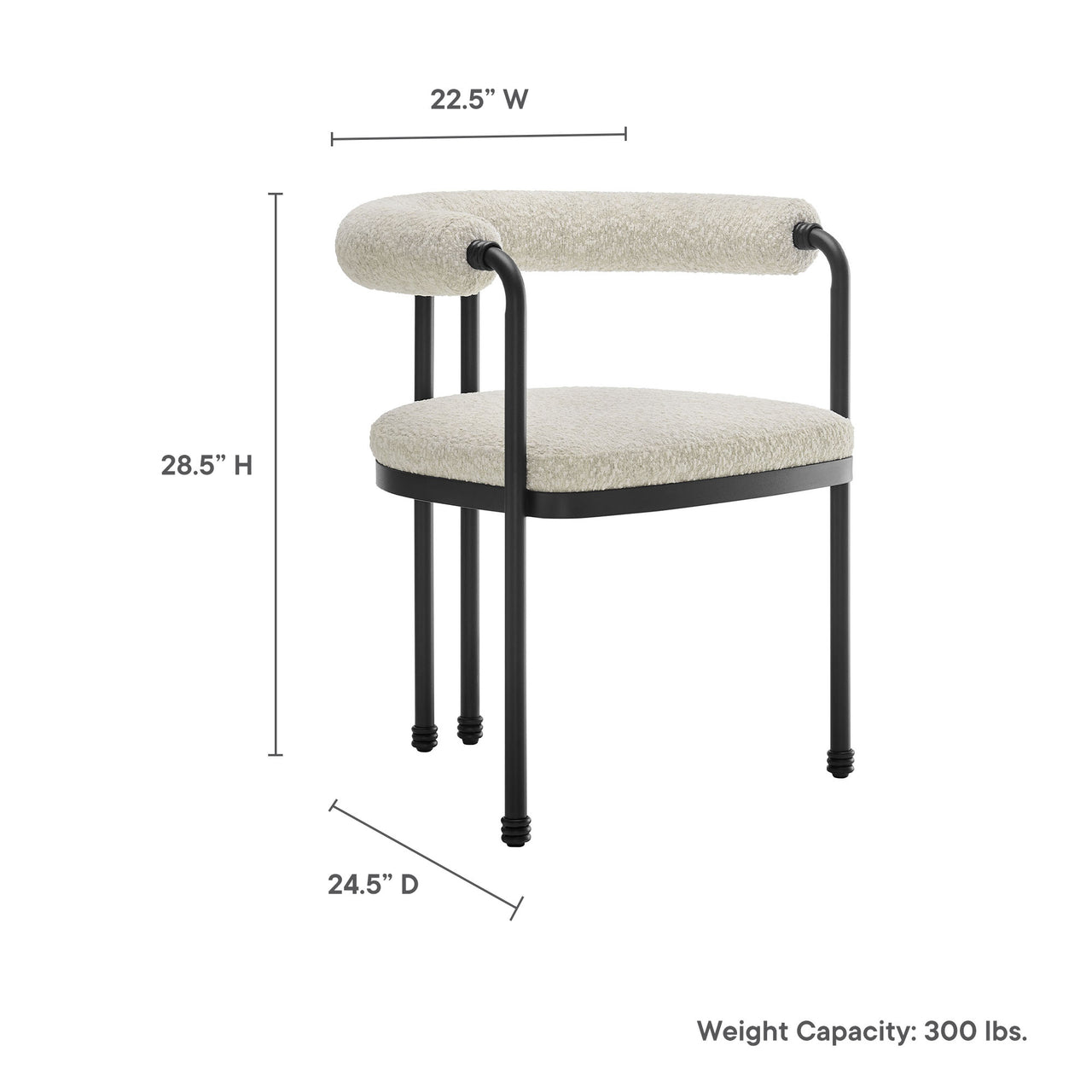 Marivyn Boucle Dining Chair, Black & Ivory