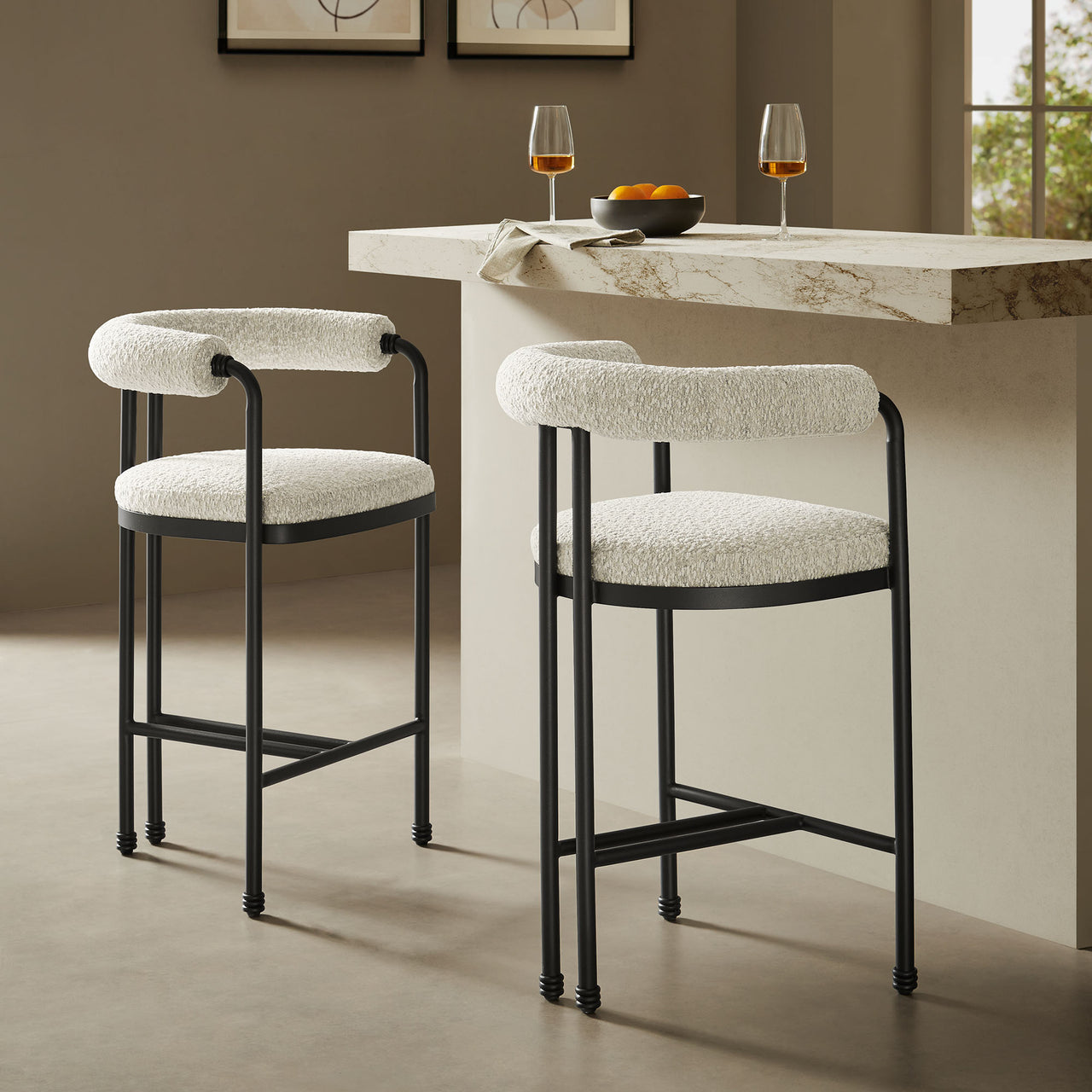 Marivyn Boucle Counter Stool, Black & Ivory