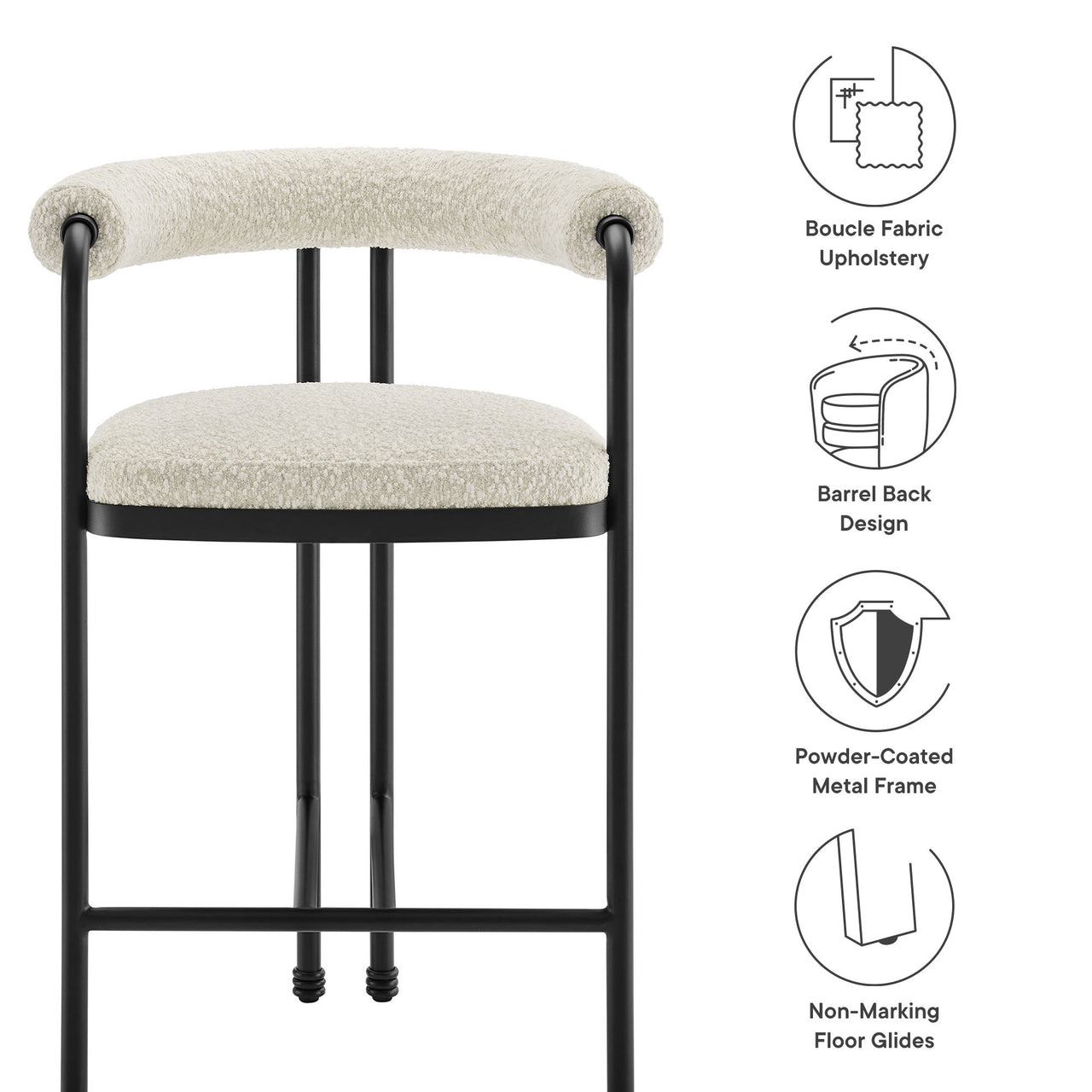 Marivyn Boucle Counter Stool, Black & Ivory