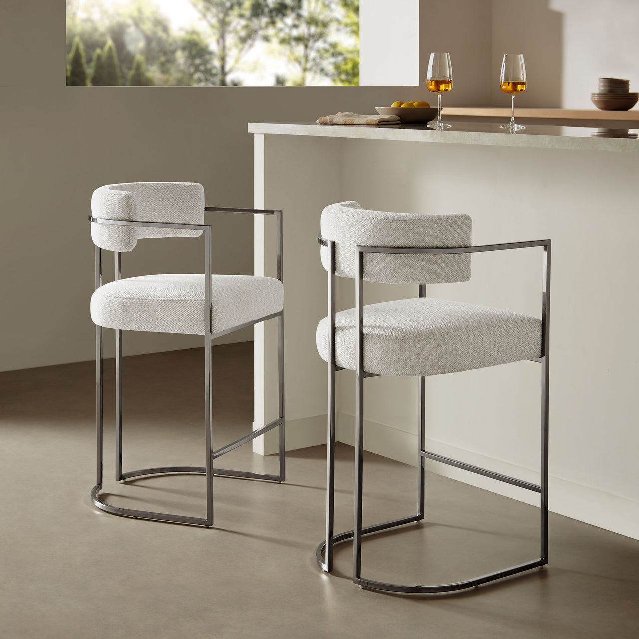 Olyra Fabric Counter Stool, Silver & Cream
