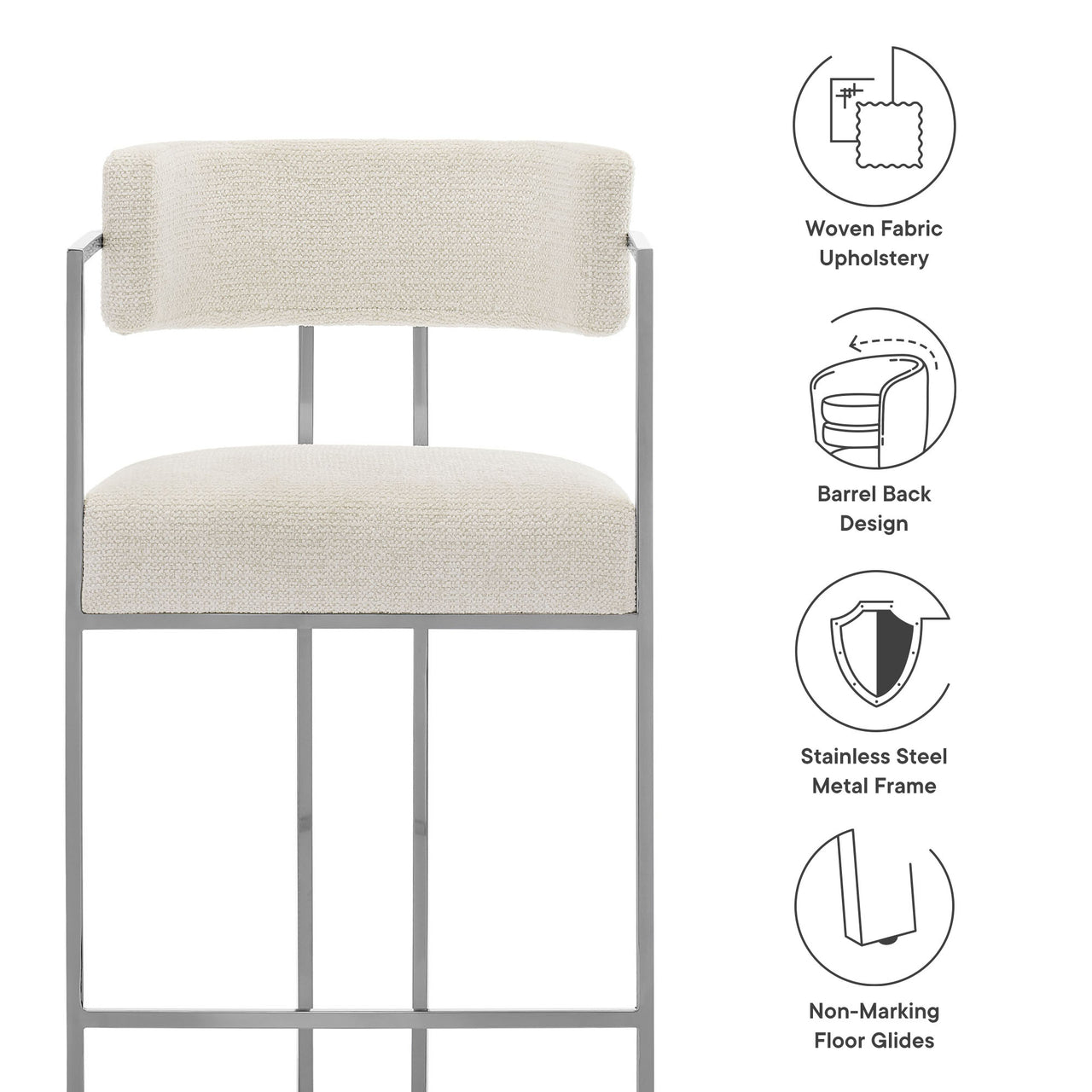 Olyra Fabric Counter Stool, Silver & Cream