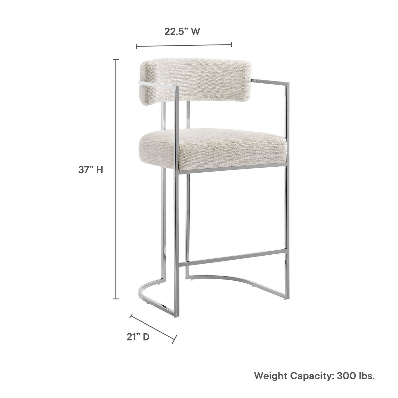 Olyra Fabric Counter Stool, Silver & Cream