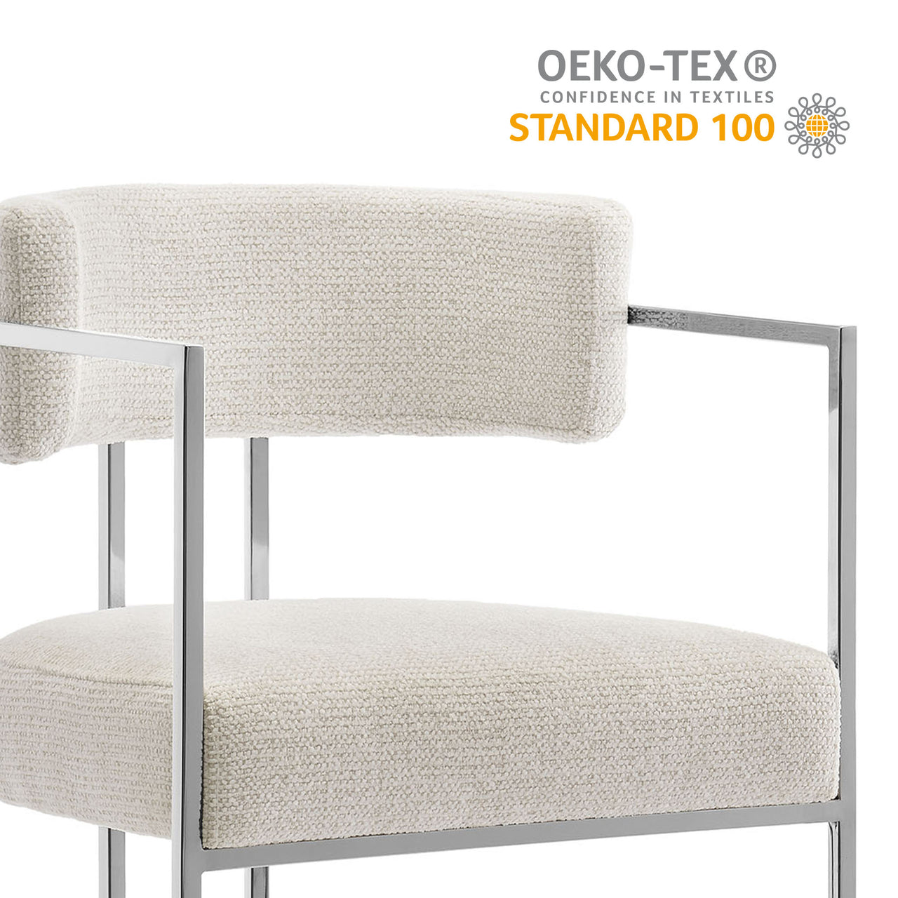 Olyra Fabric Counter Stool, Silver & Cream