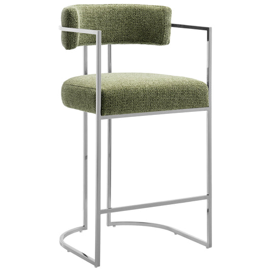 Olyra Fabric Counter Stool, Silver & Leaf