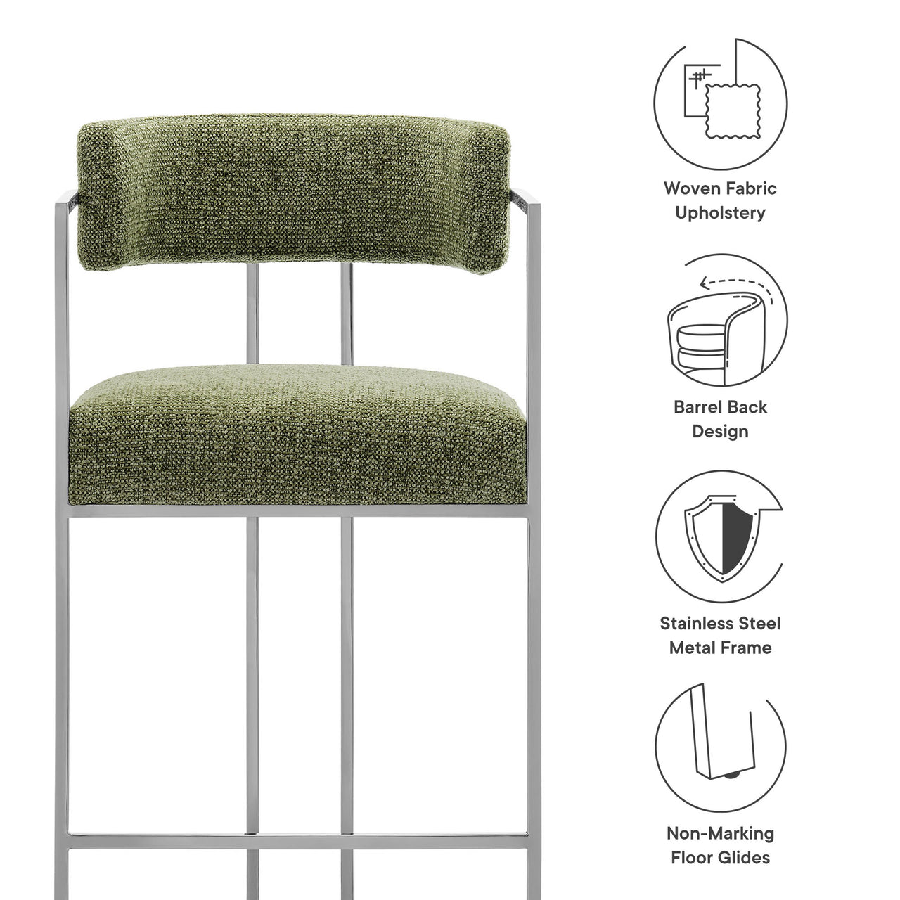 Olyra Fabric Counter Stool, Silver & Leaf