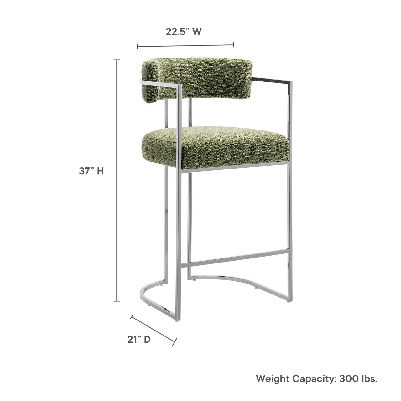 Olyra Fabric Counter Stool, Silver & Leaf