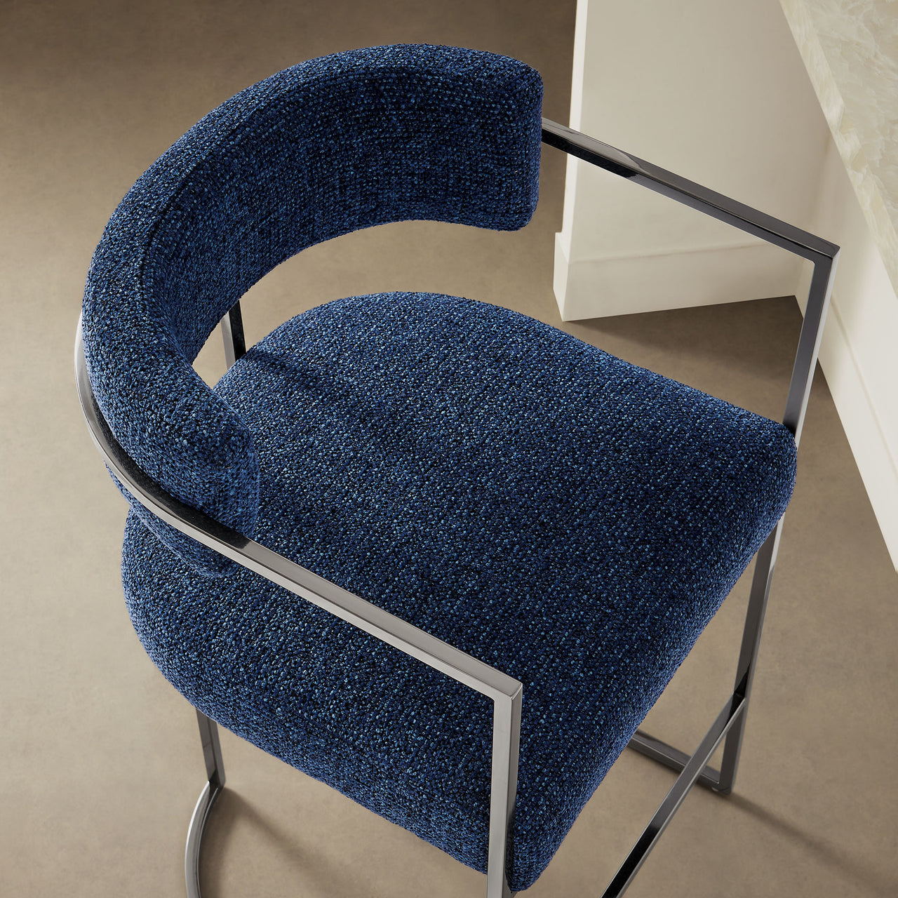 Olyra Fabric Counter Stool, Silver & Navy