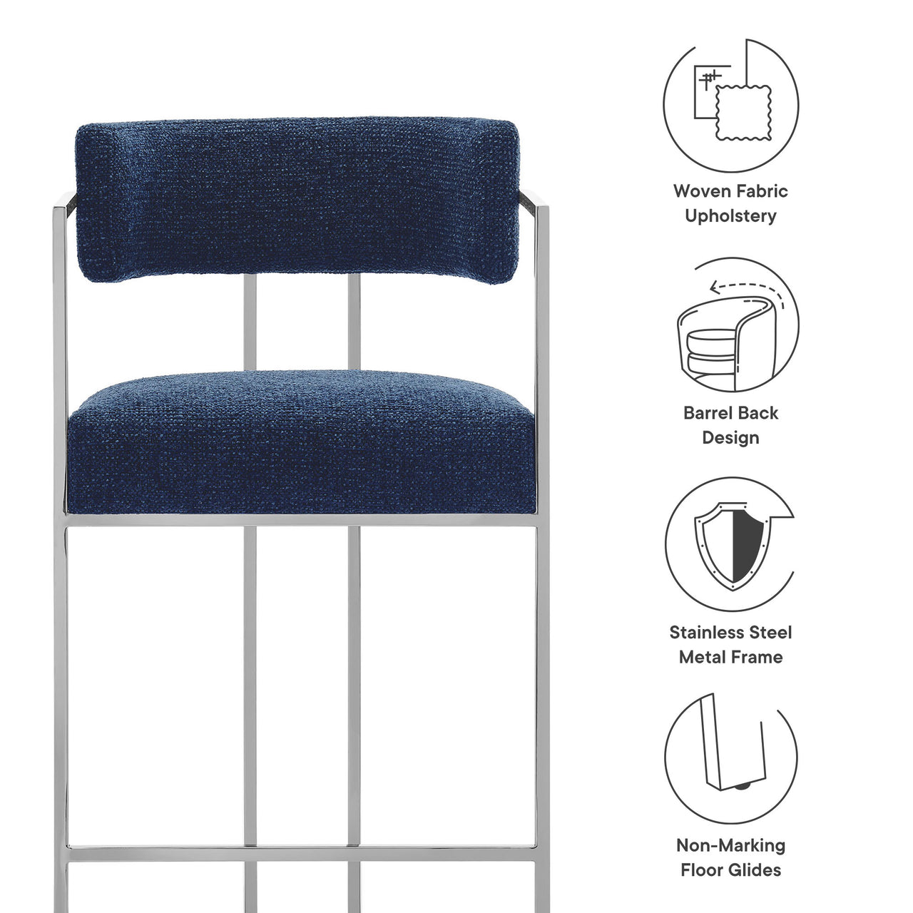 Olyra Fabric Counter Stool, Silver & Navy