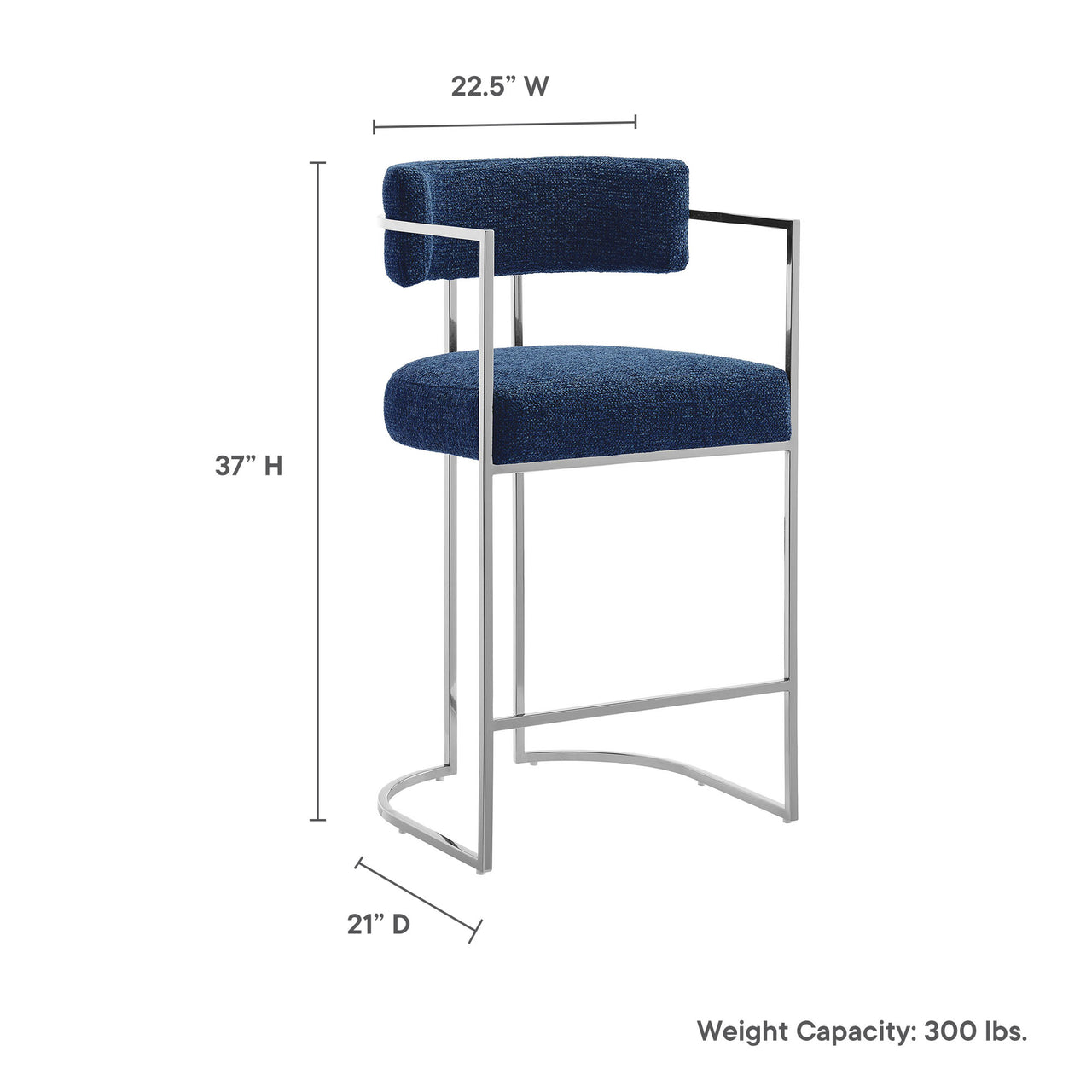 Olyra Fabric Counter Stool, Silver & Navy
