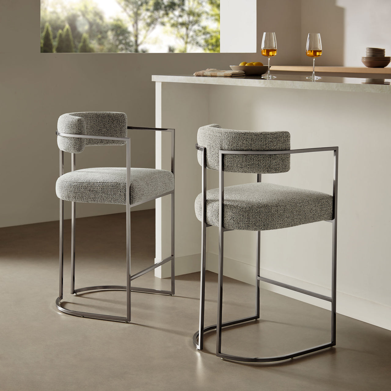 Olyra Fabric Counter Stool, Silver & Light Gray