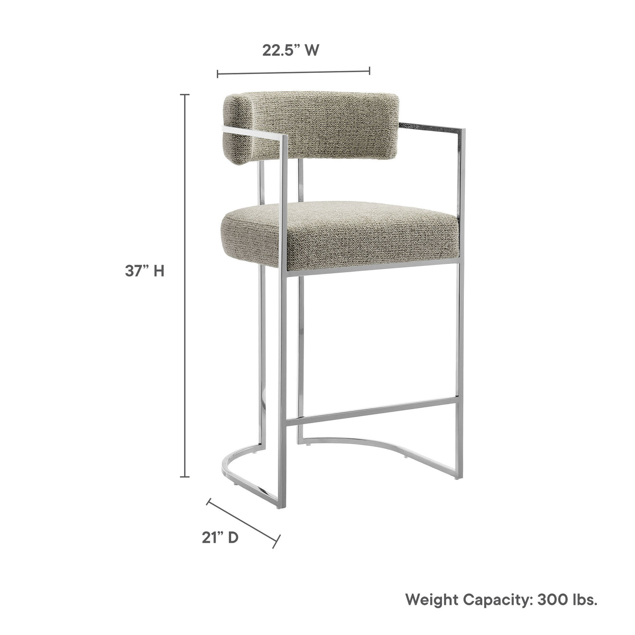 Olyra Fabric Counter Stool, Silver & Light Gray