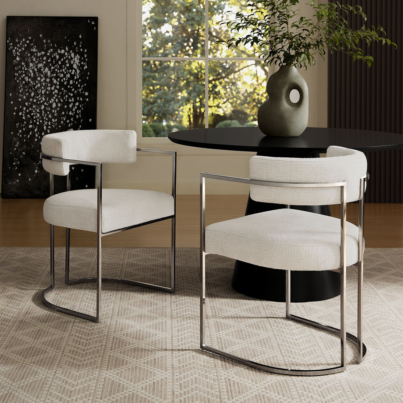 Olyra Fabric Dining Accent Chair, Silver & Cream