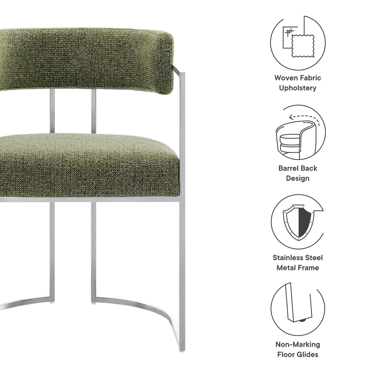 Olyra Fabric Dining Accent Chair, Silver & Leaf