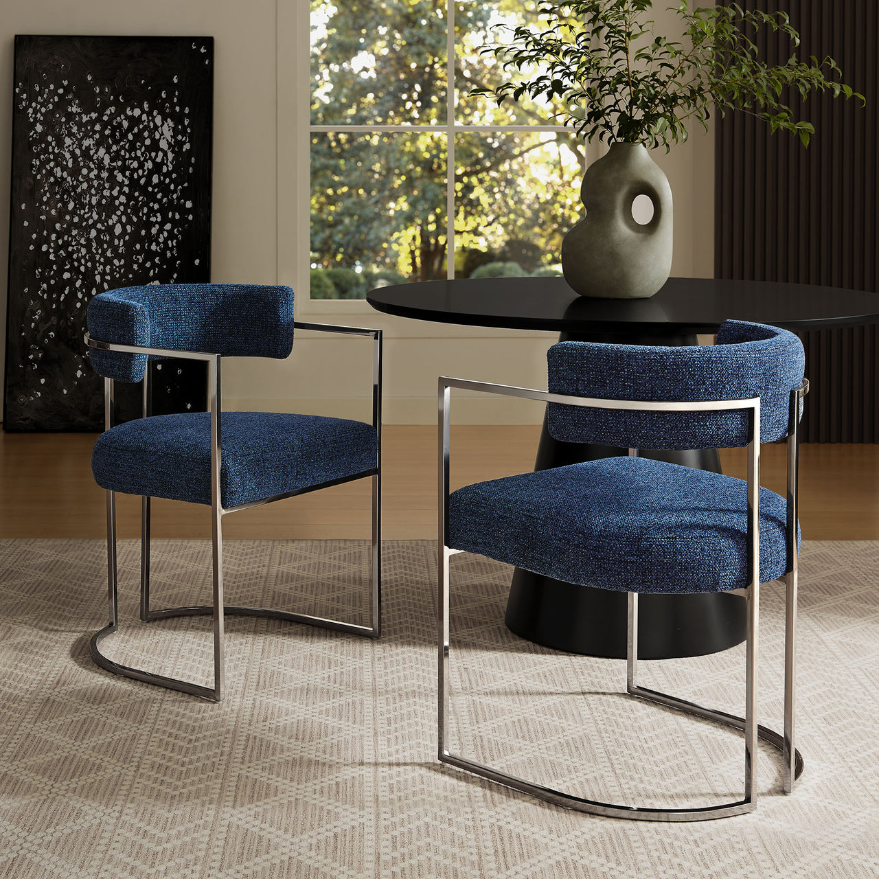 Olyra Fabric Dining Accent Chair, Silver & Navy