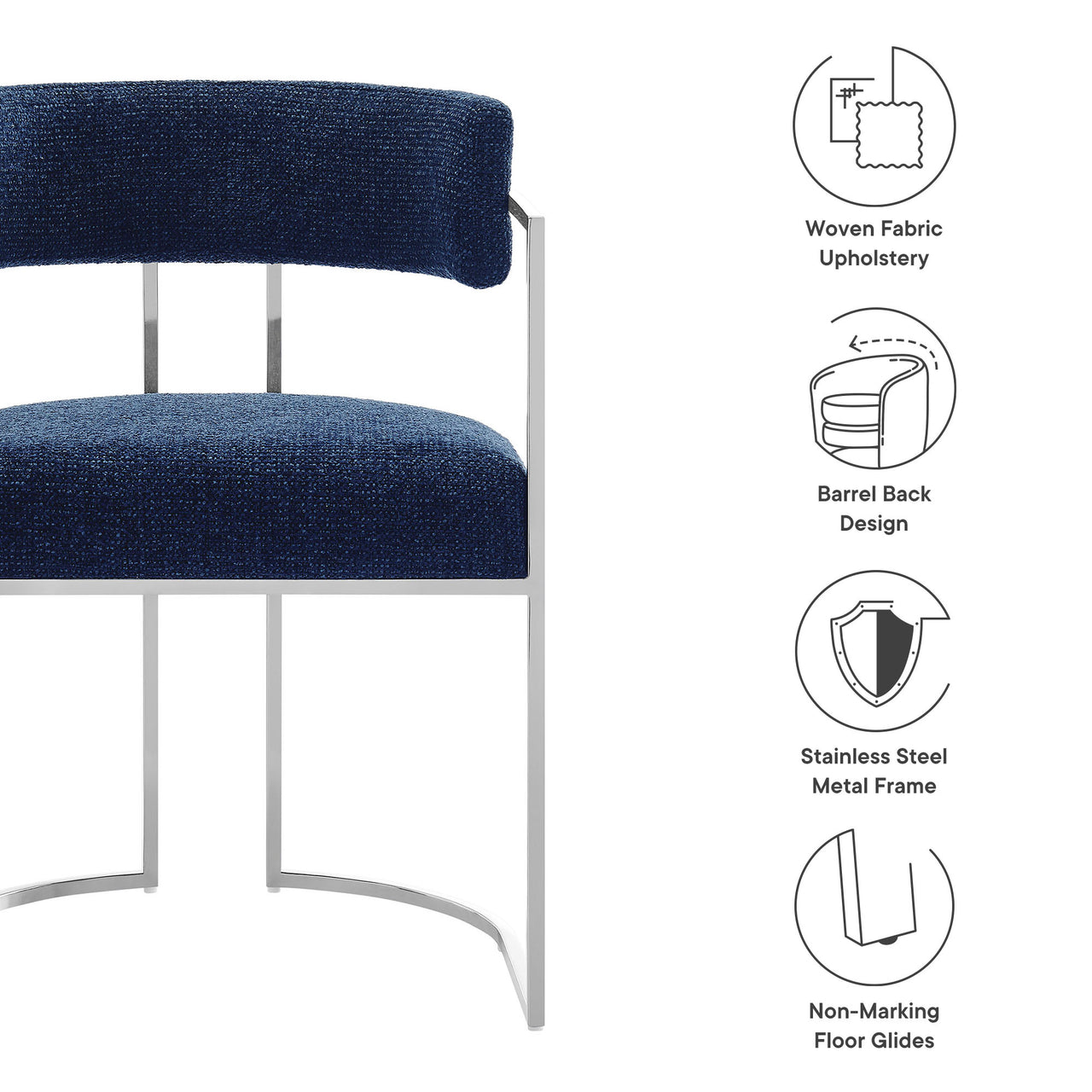 Olyra Fabric Dining Accent Chair, Silver & Navy