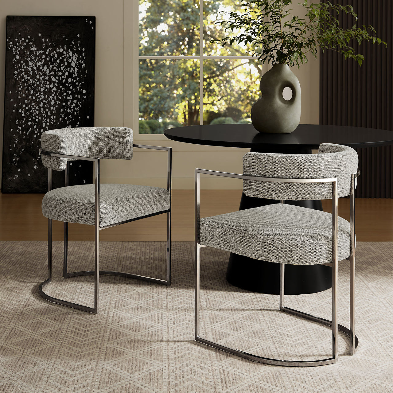 Olyra Fabric Dining Accent Chair, Silver & Light Gray
