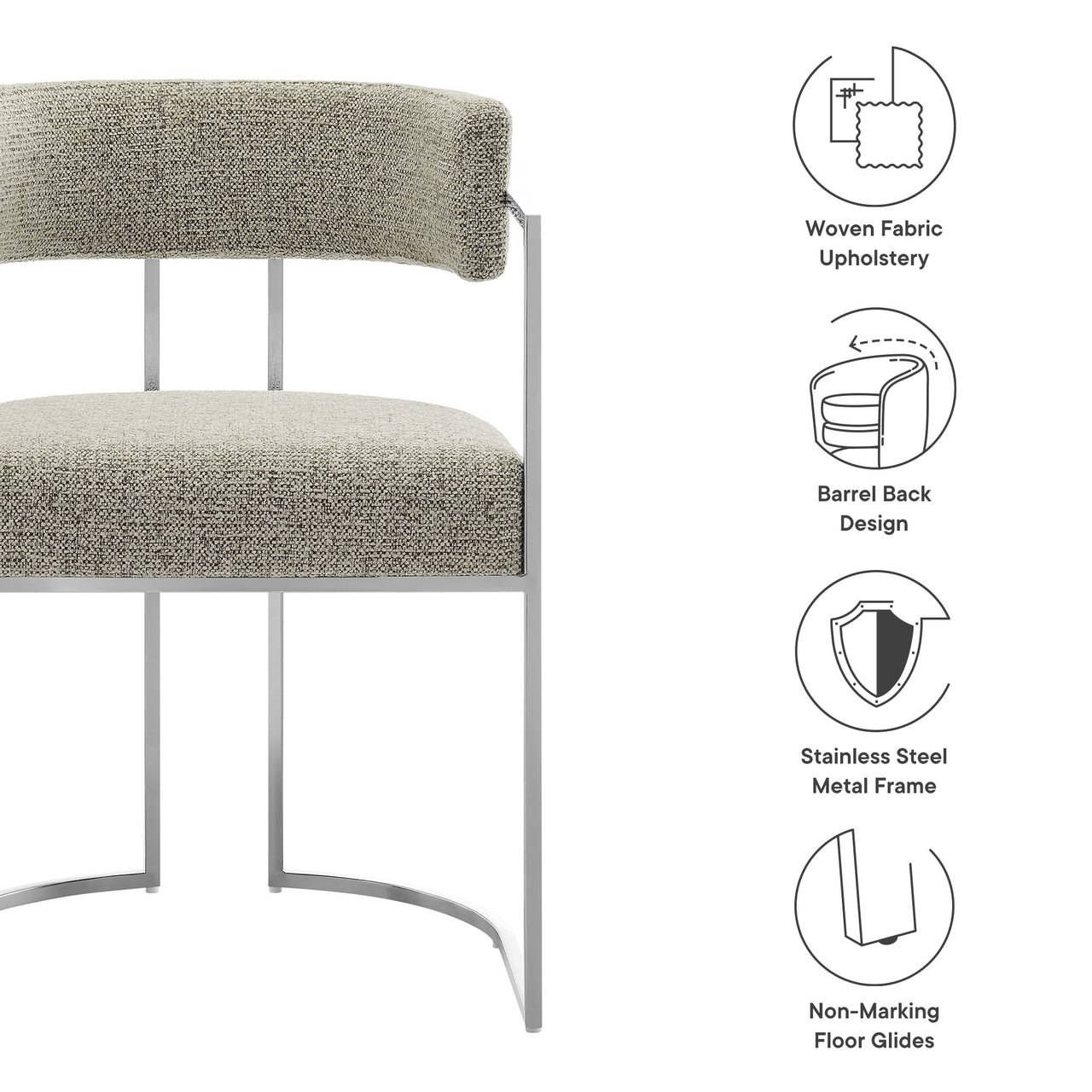 Olyra Fabric Dining Accent Chair, Silver & Light Gray