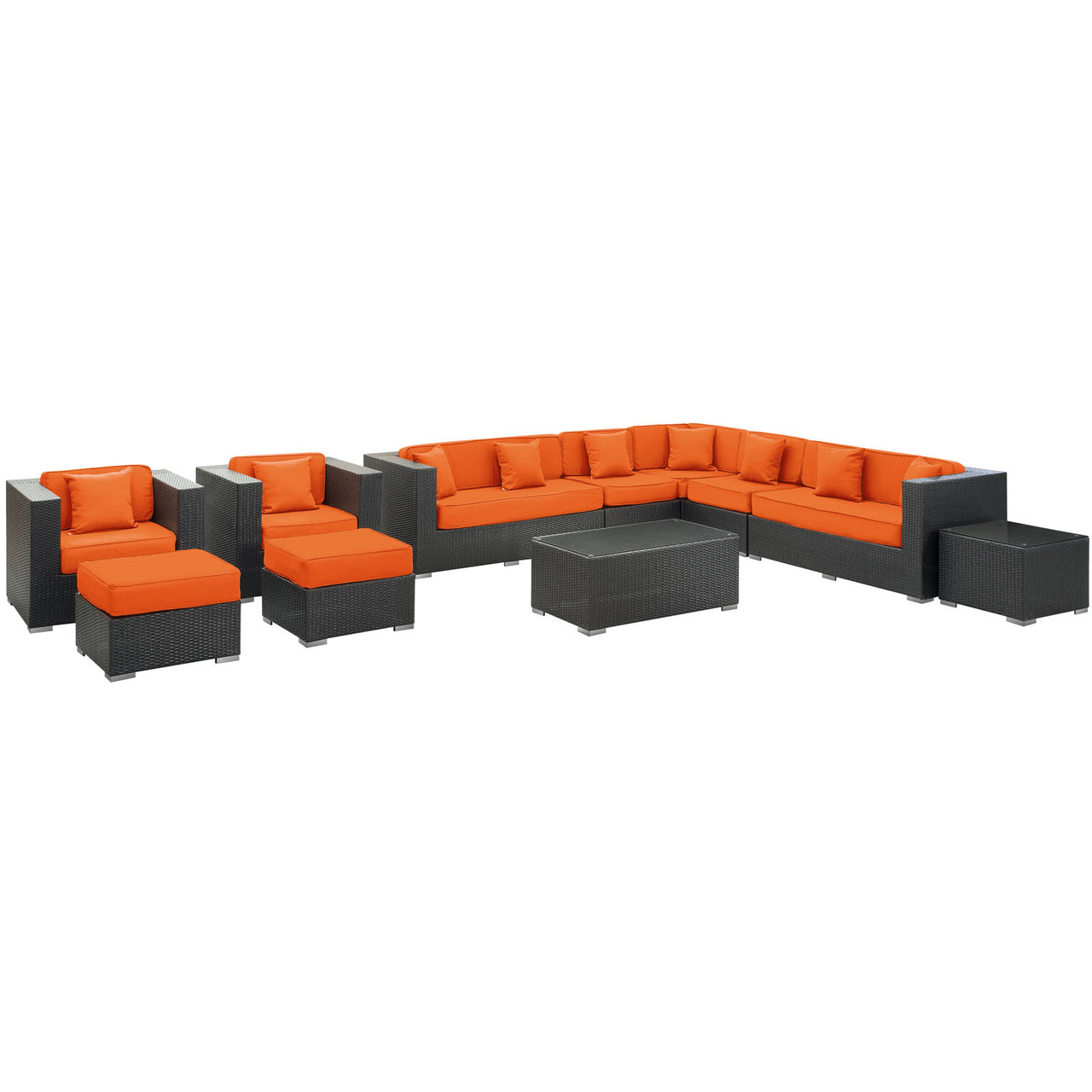 Vionette Alfresco Sectional Set, Dark Brown & Orange