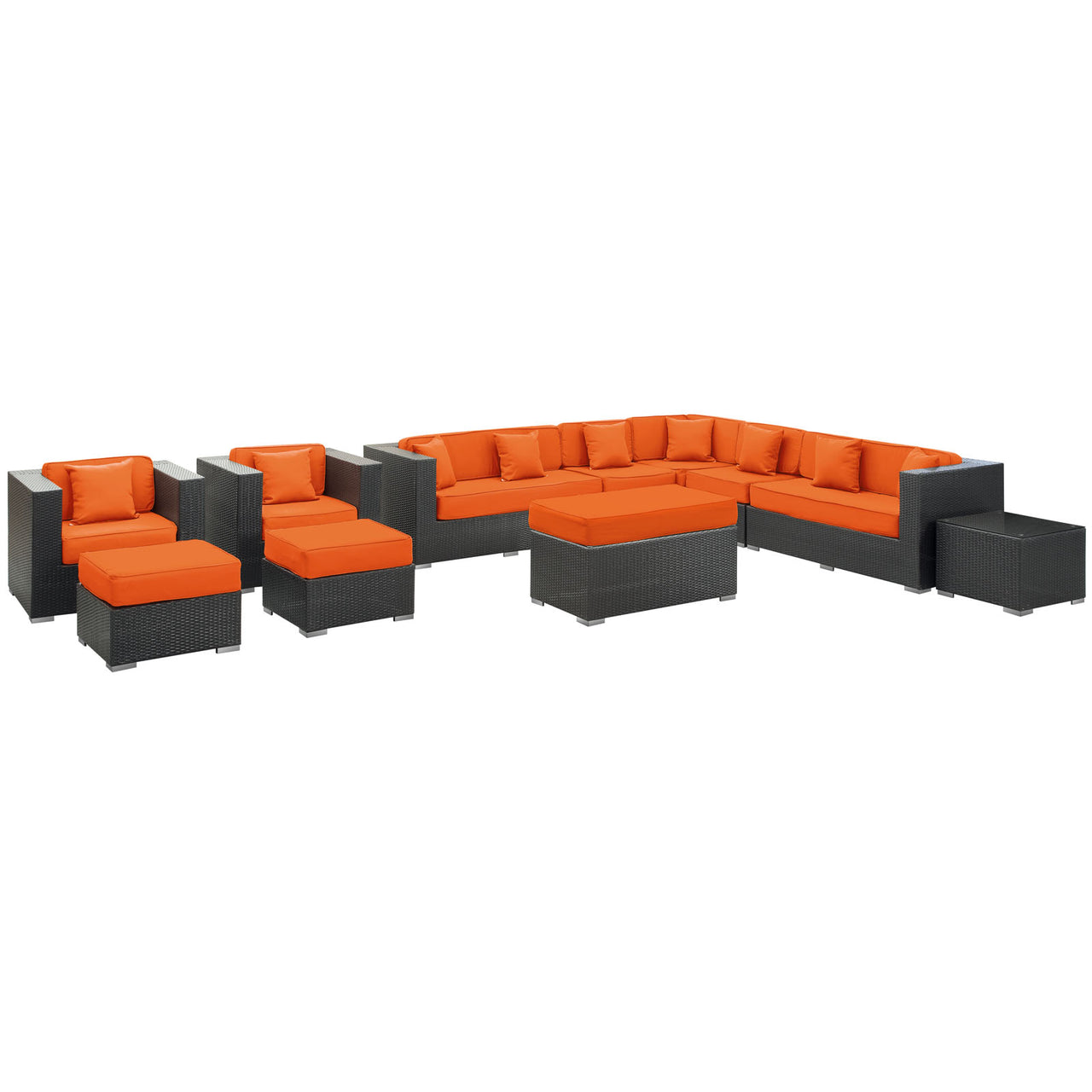Vionette Alfresco Sectional Set, Dark Brown & Orange