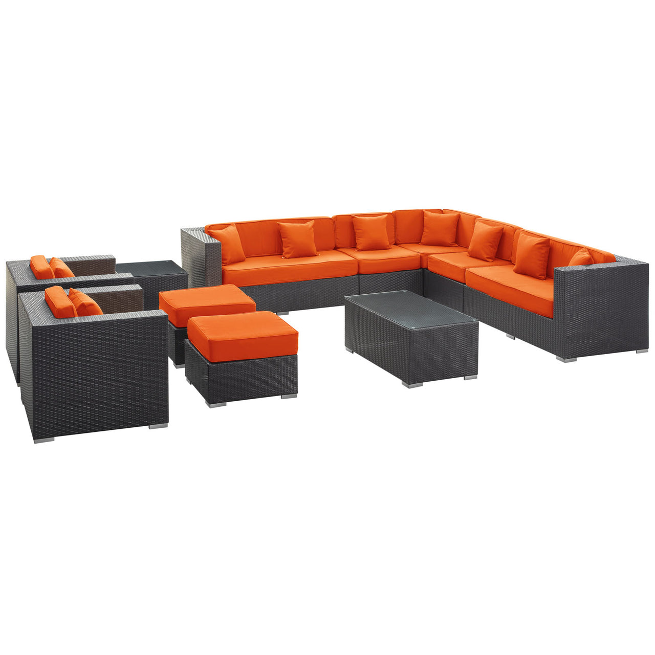 Vionette Alfresco Sectional Set, Dark Brown & Orange