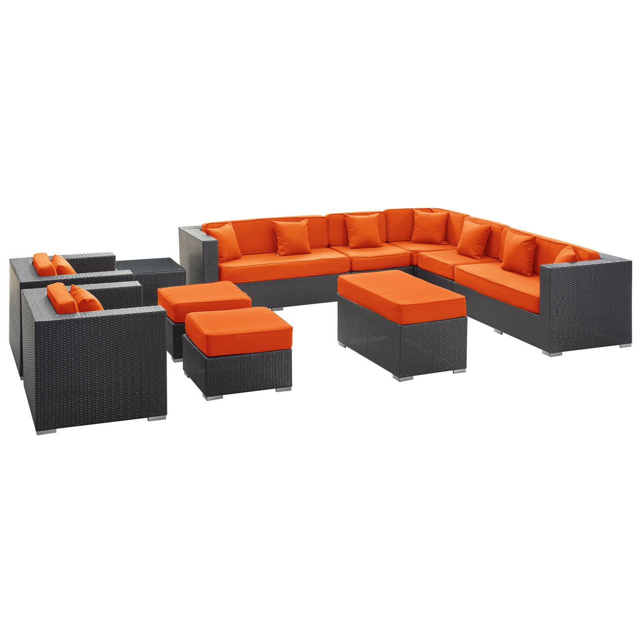 Vionette Alfresco Sectional Set, Dark Brown & Orange
