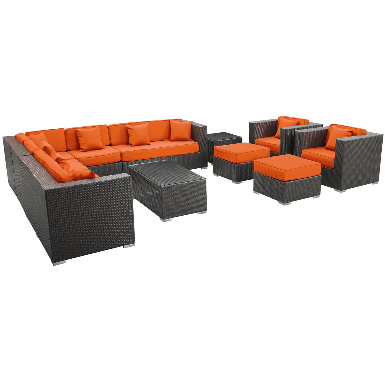 Vionette Alfresco Sectional Set, Dark Brown & Orange