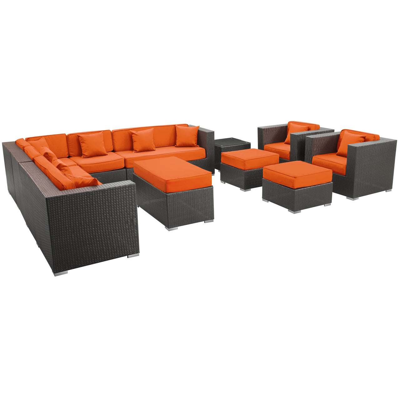 Vionette Alfresco Sectional Set, Dark Brown & Orange