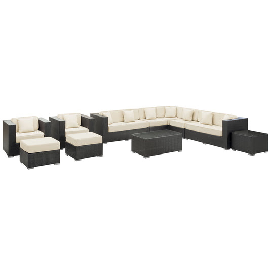 Vionette Alfresco Sectional Set, Dark Brown & White