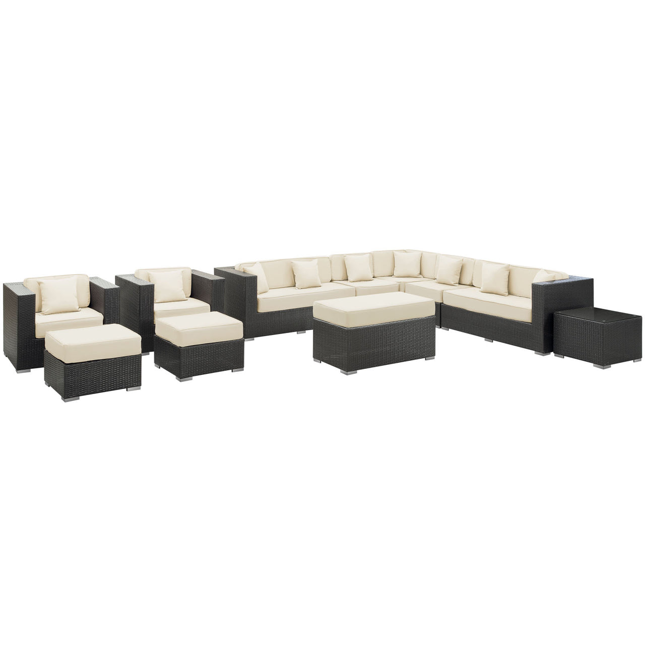 Vionette Alfresco Sectional Set, Dark Brown & White