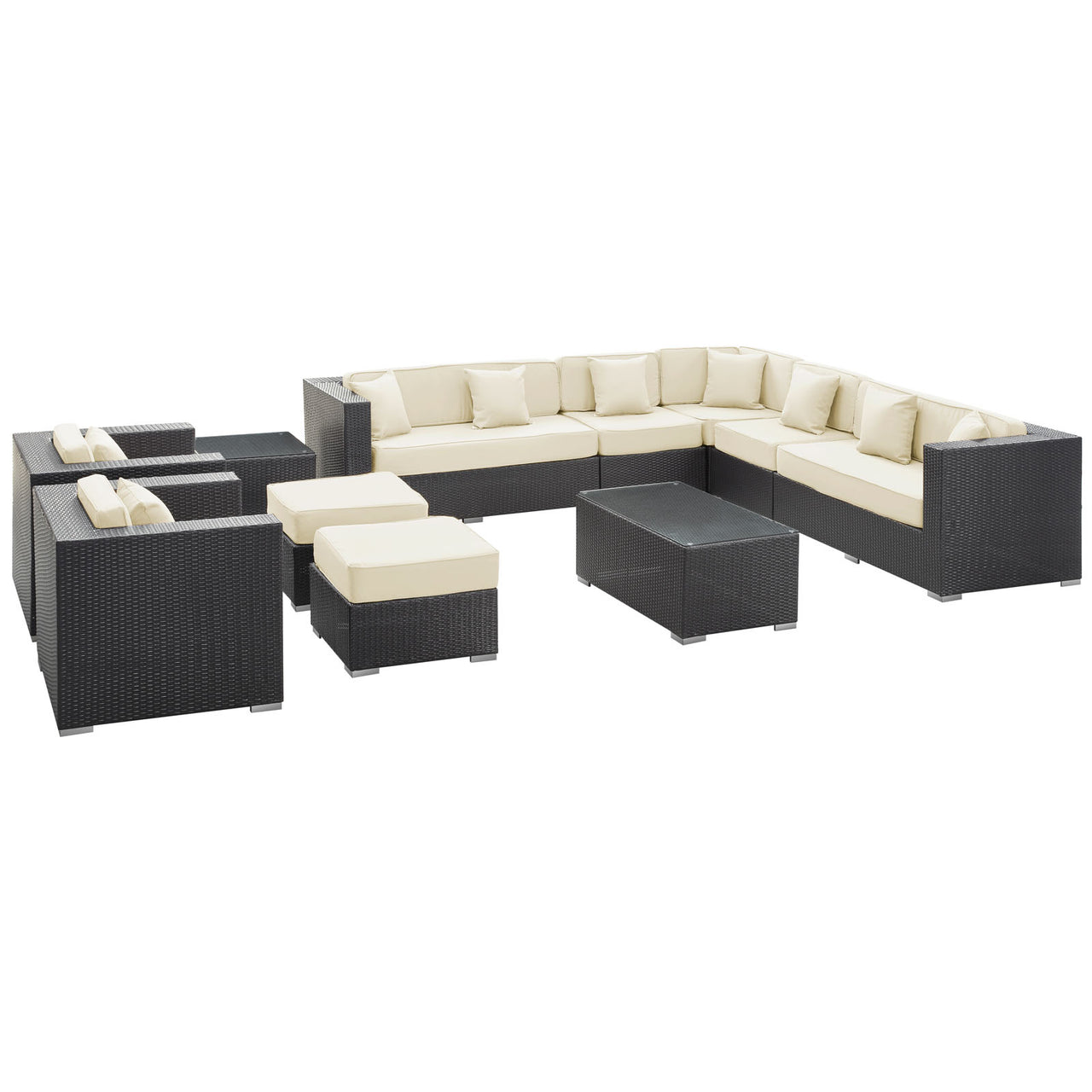 Vionette Alfresco Sectional Set, Dark Brown & White