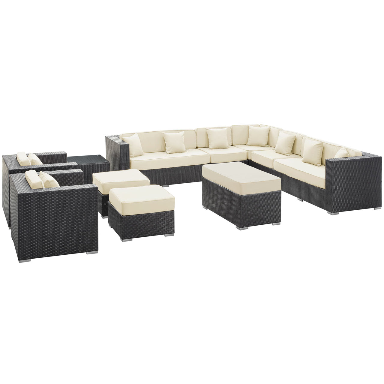 Vionette Alfresco Sectional Set, Dark Brown & White