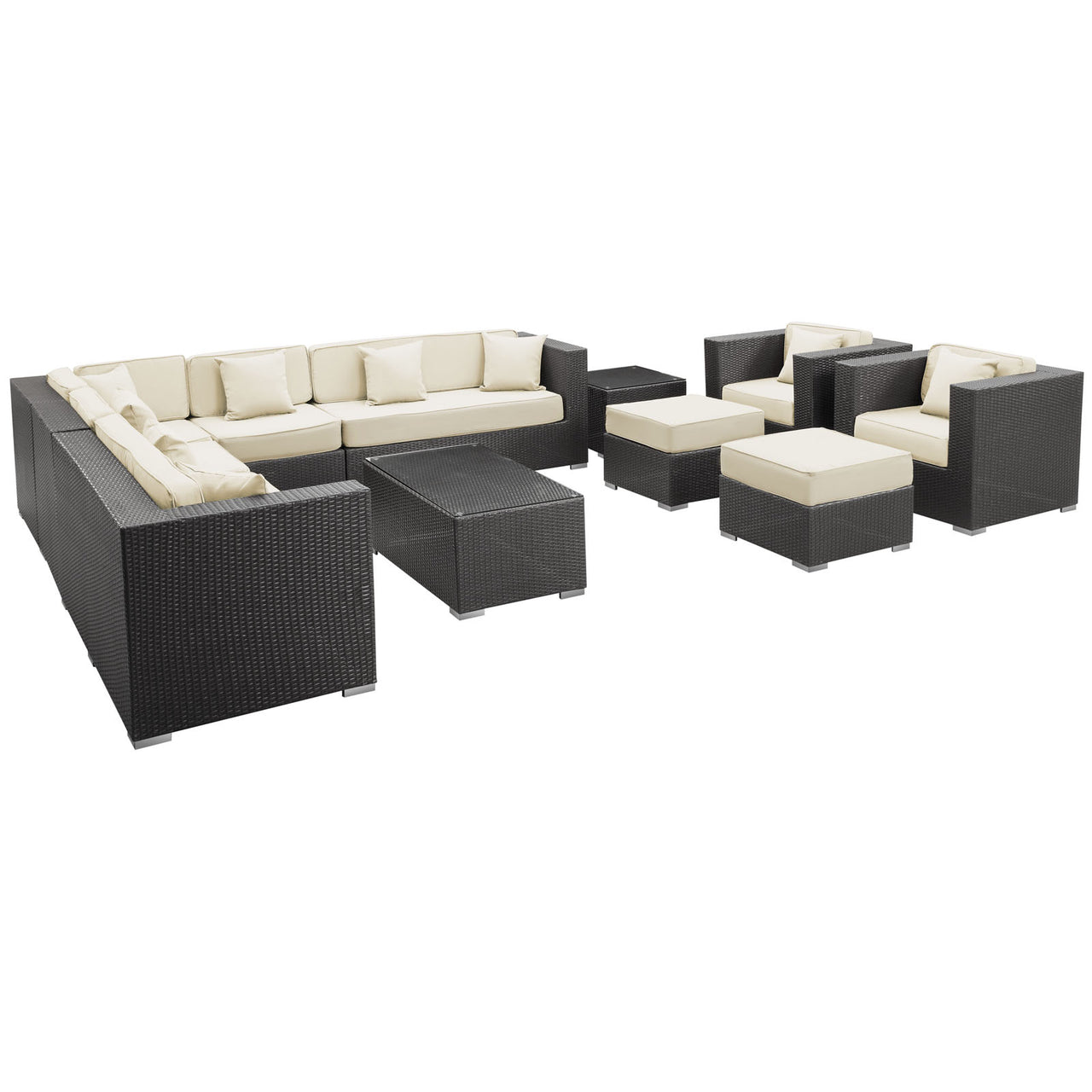 Vionette Alfresco Sectional Set, Dark Brown & White