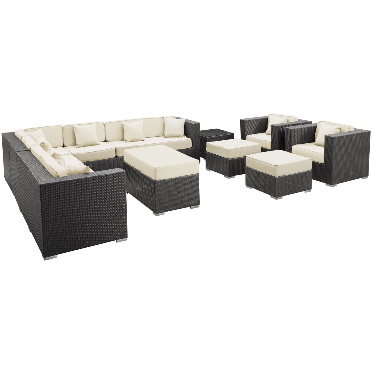 Vionette Alfresco Sectional Set, Dark Brown & White