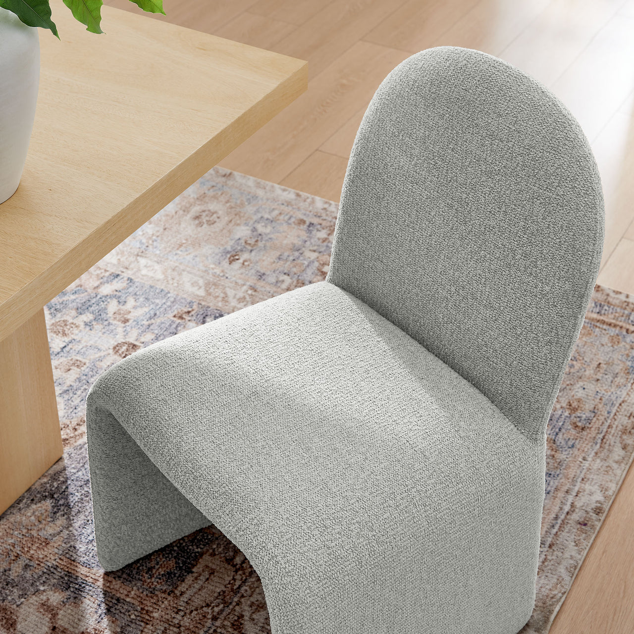 Olyndra Boucle Dining Chair, Light Gray