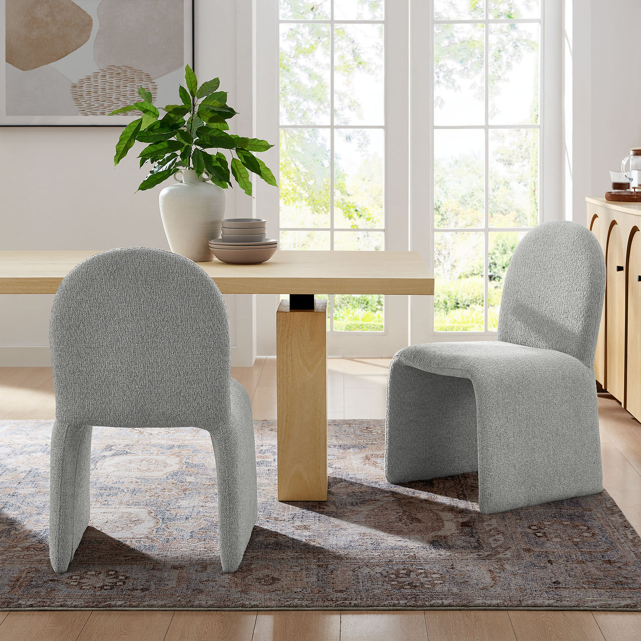 Olyndra Boucle Dining Chair, Light Gray