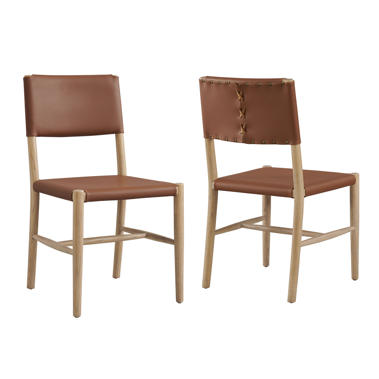 Dalvra Eco-Leather Dining Chair Set of 2, Natural Wood