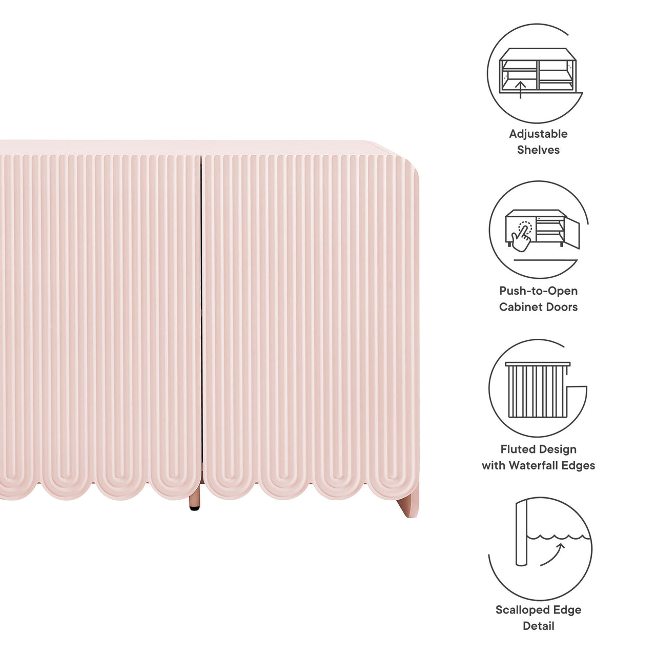 Florinelle Fluted and Petal-Carved Credenza, Pink