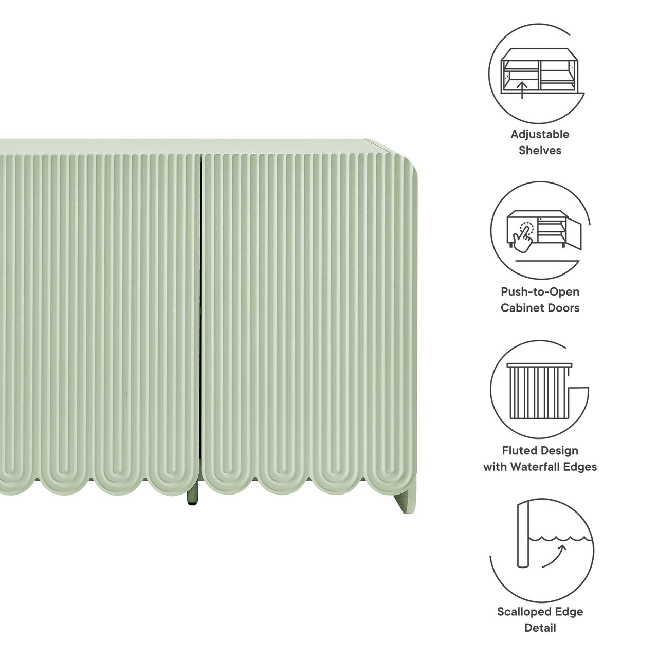 Florinelle Fluted and Petal-Carved Credenza, Sage