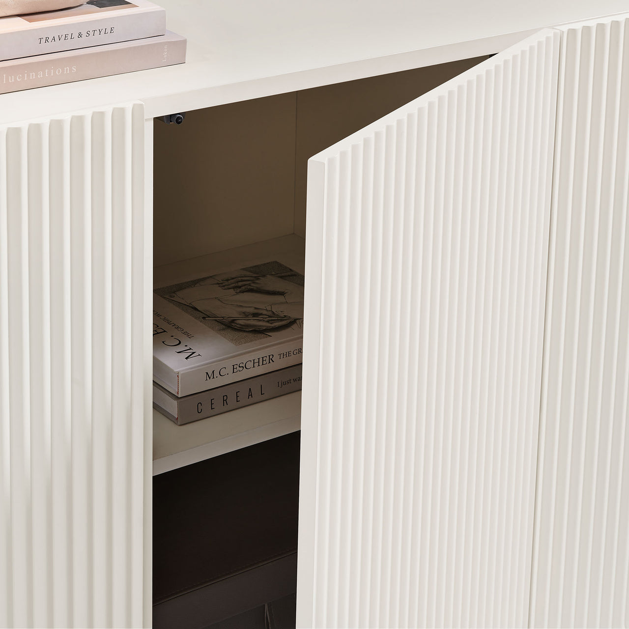 Florinelle Fluted and Petal-Carved Credenza, White