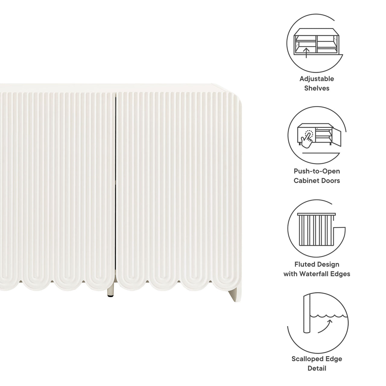 Florinelle Fluted and Petal-Carved Credenza, White