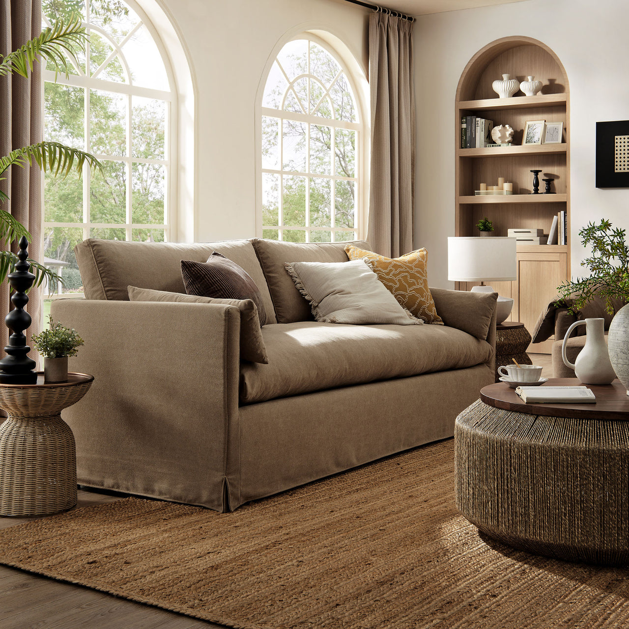 Cavari Fabric Sofa, Almond