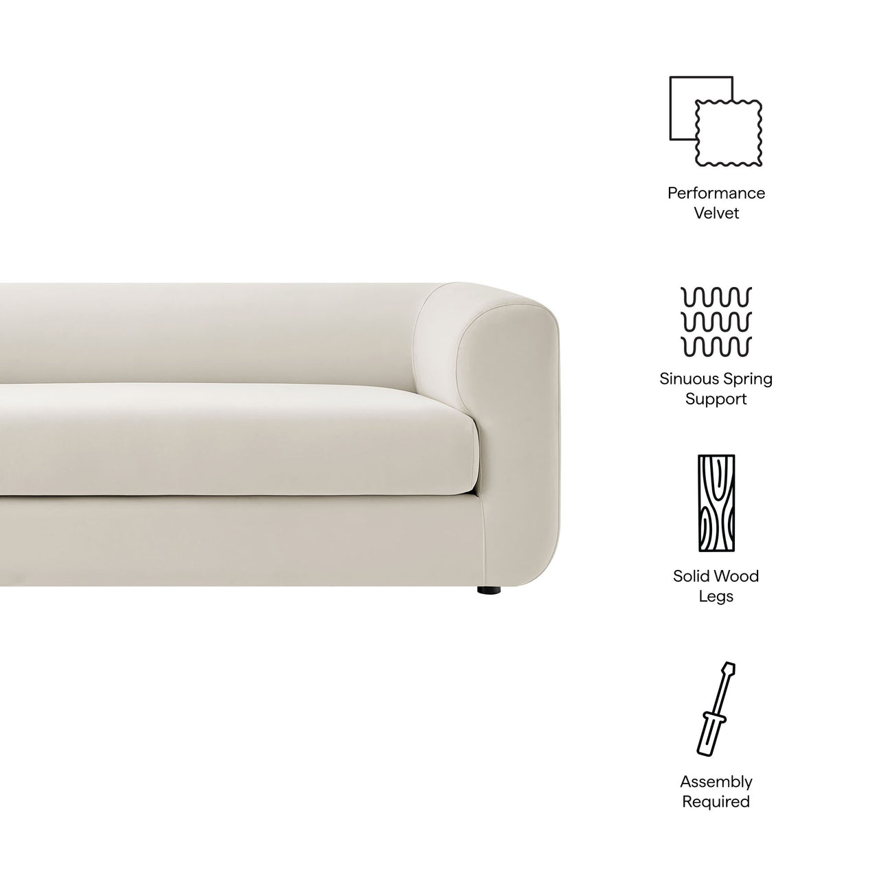 Guardian Upholstered Velvet Sofa, Chalk