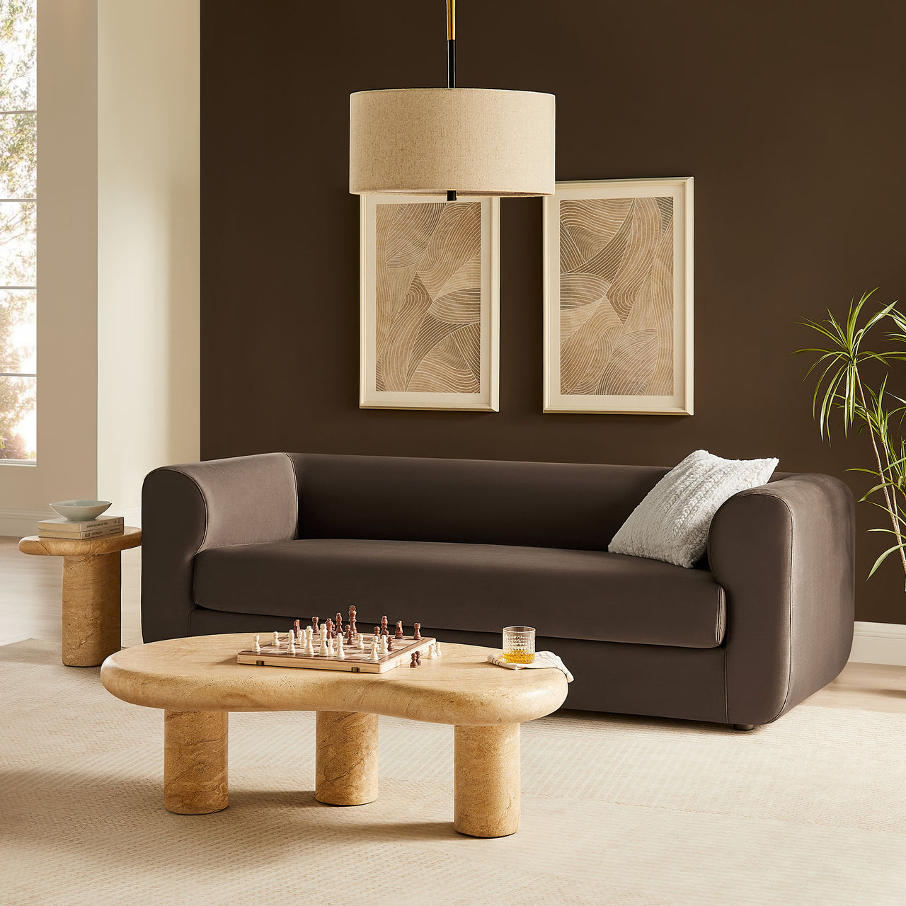 Guardian Upholstered Velvet Sofa, Chocolate Brown