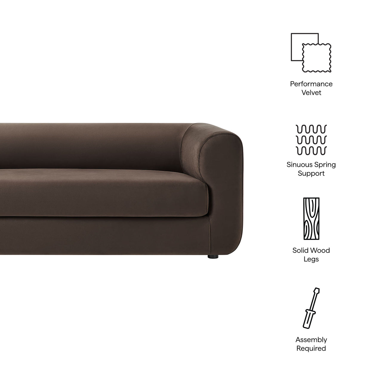 Guardian Upholstered Velvet Sofa, Chocolate Brown