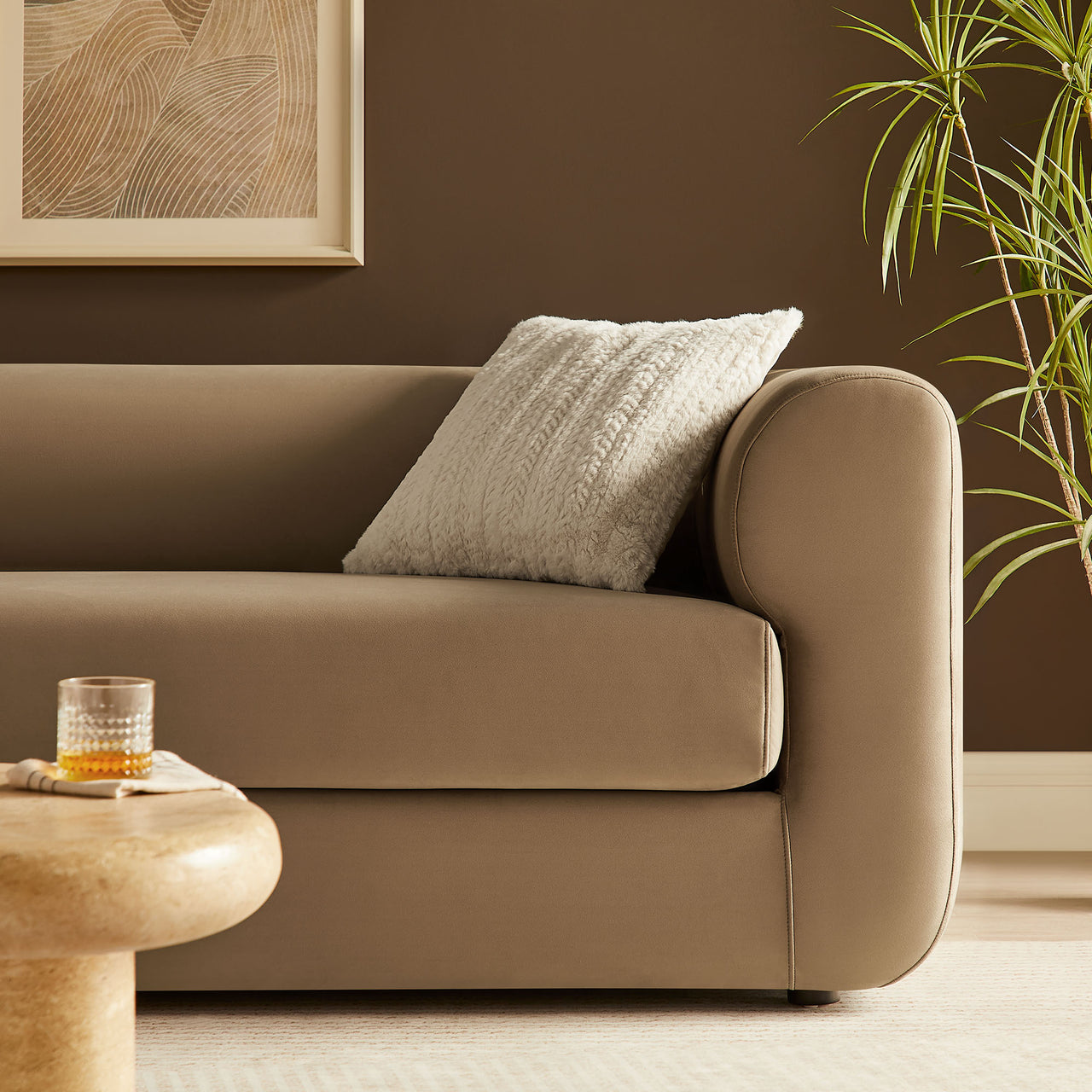 Guardian Upholstered Velvet Sofa, Taupe