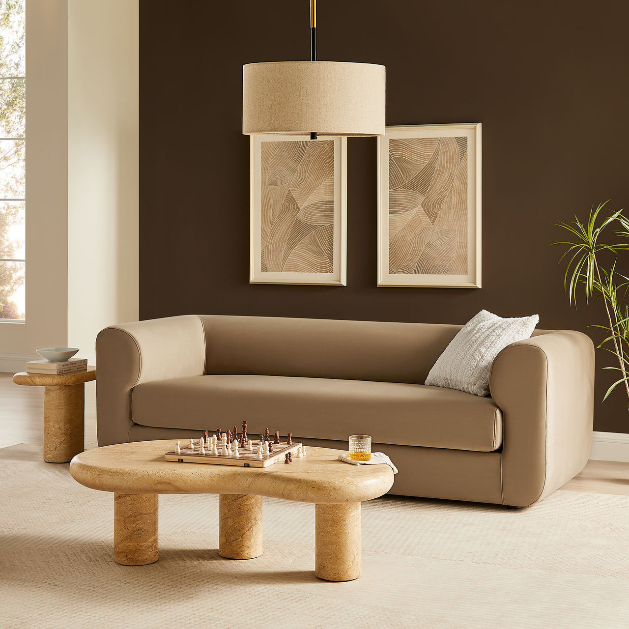 Guardian Upholstered Velvet Sofa, Taupe
