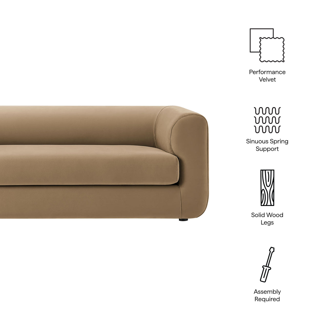 Guardian Upholstered Velvet Sofa, Taupe