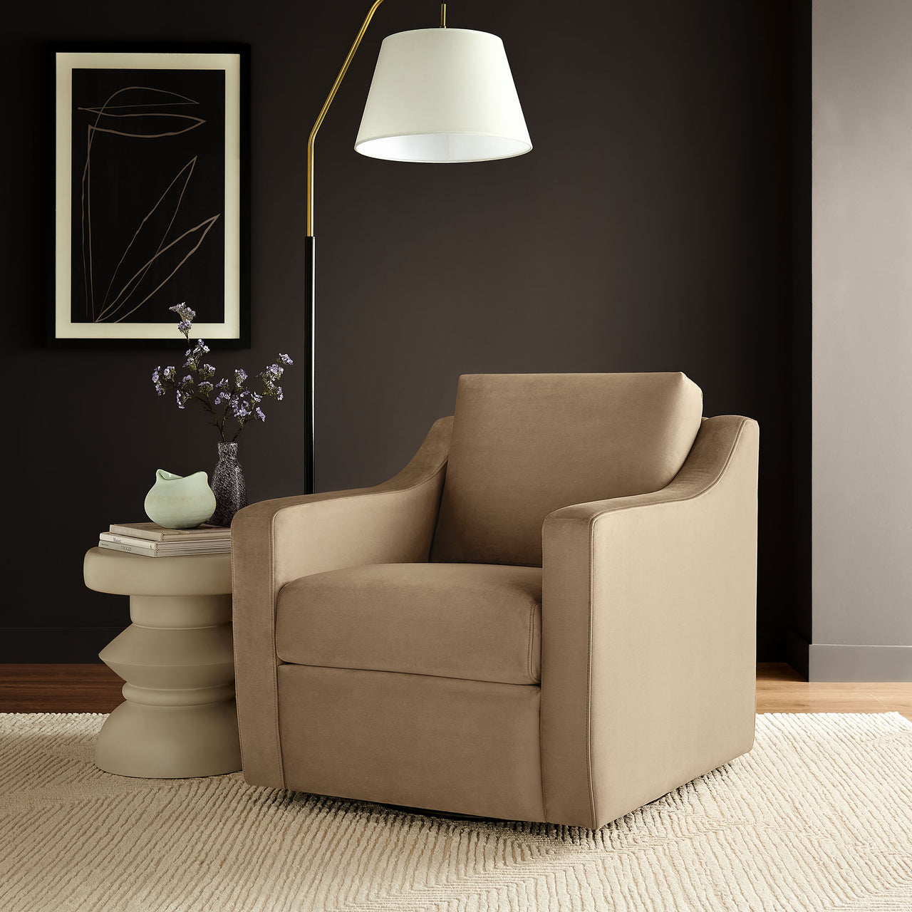 Lioness Upholstered Velvet Armchair, Taupe